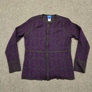 Pendleton‎ Merino Wool Full Zip Sweater Womens Medium Purple Green Fair Isle